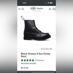 Solovair Black Greasy 8 Eye Derby Boot